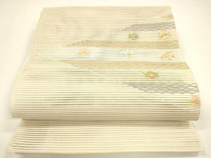 平和屋着物＊夏物 八寸名古屋帯 絽綴れ 横段花文 金銀糸 正絹 逸品 DAAY8253cm