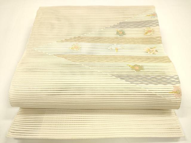 平和屋着物＊夏物 八寸名古屋帯 絽綴れ 横段花文 金銀糸 正絹 逸品 DAAY8253cm