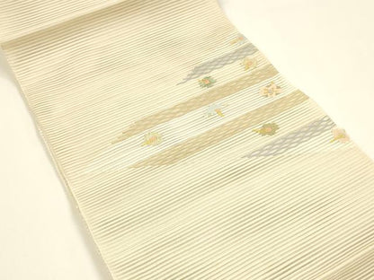 平和屋着物＊夏物 八寸名古屋帯 絽綴れ 横段花文 金銀糸 正絹 逸品 DAAY8253cm