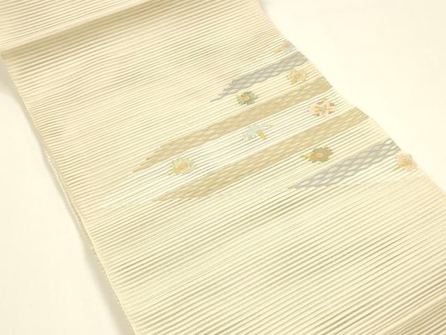 平和屋着物＊夏物 八寸名古屋帯 絽綴れ 横段花文 金銀糸 正絹 逸品 DAAY8253cm