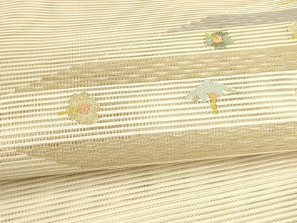 平和屋着物＊夏物 八寸名古屋帯 絽綴れ 横段花文 金銀糸 正絹 逸品 DAAY8253cm