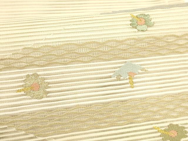 平和屋着物＊夏物 八寸名古屋帯 絽綴れ 横段花文 金銀糸 正絹 逸品 DAAY8253cm