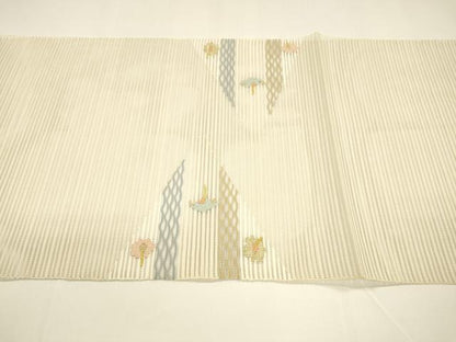 平和屋着物＊夏物 八寸名古屋帯 絽綴れ 横段花文 金銀糸 正絹 逸品 DAAY8253cm