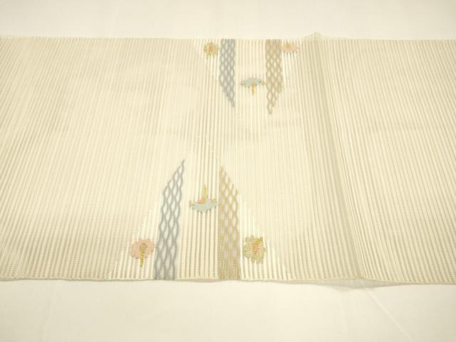 平和屋着物＊夏物 八寸名古屋帯 絽綴れ 横段花文 金銀糸 正絹 逸品 DAAY8253cm
