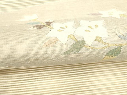 平和屋着物＊夏物 八寸名古屋帯 絽綴れ 枝花文 金糸 正絹 逸品 DAAY8258cm