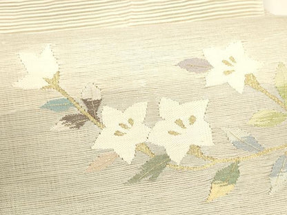 平和屋着物＊夏物 八寸名古屋帯 絽綴れ 枝花文 金糸 正絹 逸品 DAAY8258cm