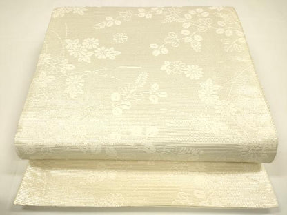 平和屋着物＊夏物　六通柄袋帯　草花文　銀糸　正絹　逸品　DAAY8262cm
