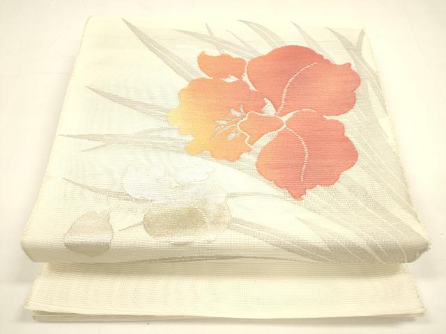 平和屋着物＊夏物 八寸名古屋帯 草花文 銀糸 DAAY8264cm