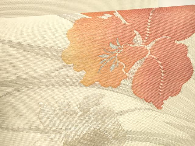 平和屋着物＊夏物 八寸名古屋帯 草花文 銀糸 DAAY8264cm