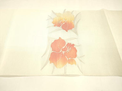 平和屋着物＊夏物 八寸名古屋帯 草花文 銀糸 DAAY8264cm