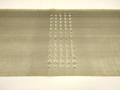 平和屋着物▽ひなや工房 くむ・あむ・おる 伊豆蔵明彦 太鼓柄袋帯 スリーシーズン 春夏秋 抽象文様 金糸 正絹 逸品 DAAY8274cm