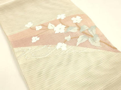 平和屋着物＊夏物 八寸名古屋帯 絽綴れ 枝花文 金銀糸 正絹 逸品 DAAY8276cm