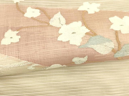 平和屋着物＊夏物 八寸名古屋帯 絽綴れ 枝花文 金銀糸 正絹 逸品 DAAY8276cm