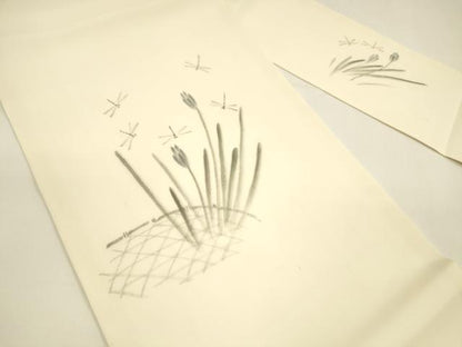 平和屋着物＊夏物 絹芭蕉 九寸名古屋帯 手描き 蜻蛉 トンボ 草花文 正絹 逸品 DAAY8277cm