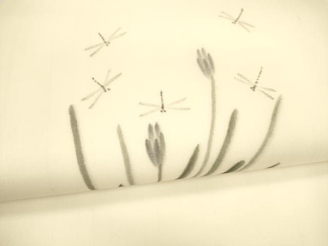 平和屋着物＊夏物 絹芭蕉 九寸名古屋帯 手描き 蜻蛉 トンボ 草花文 正絹 逸品 DAAY8277cm