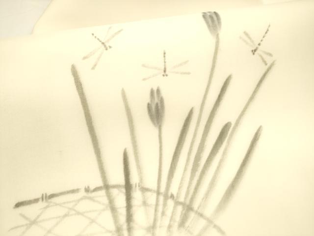 平和屋着物＊夏物 絹芭蕉 九寸名古屋帯 手描き 蜻蛉 トンボ 草花文 正絹 逸品 DAAY8277cm
