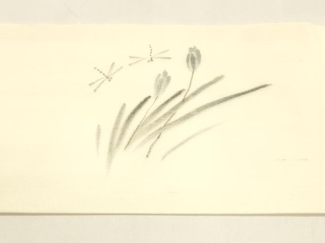 平和屋着物＊夏物 絹芭蕉 九寸名古屋帯 手描き 蜻蛉 トンボ 草花文 正絹 逸品 DAAY8277cm