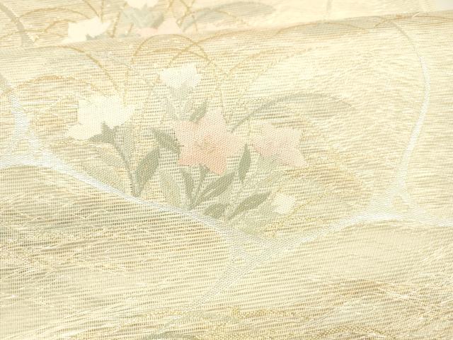 平和屋着物＊夏物 六通柄袋帯 水面に映える 金銀糸 正絹 逸品 DAAY8280cm