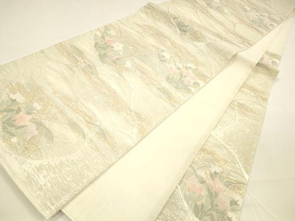 平和屋着物＊夏物 六通柄袋帯 水面に映える 金銀糸 正絹 逸品 DAAY8280cm