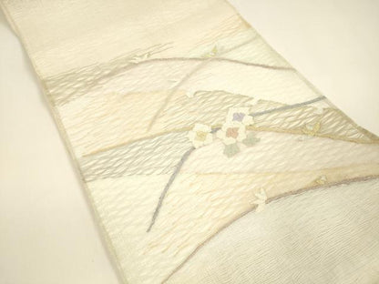 平和屋着物＊夏物 太鼓柄袋帯 草花文 金銀糸 正絹 逸品 DAAY8285cm