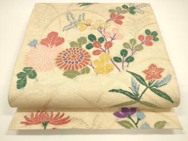 平和屋着物＊夏物 六通柄袋帯 唐織 草花文 金銀糸 正絹 逸品 DAAY8293cm