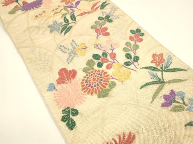 平和屋着物＊夏物 六通柄袋帯 唐織 草花文 金銀糸 正絹 逸品 DAAY8293cm