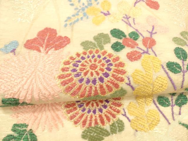 平和屋着物＊夏物 六通柄袋帯 唐織 草花文 金銀糸 正絹 逸品 DAAY8293cm