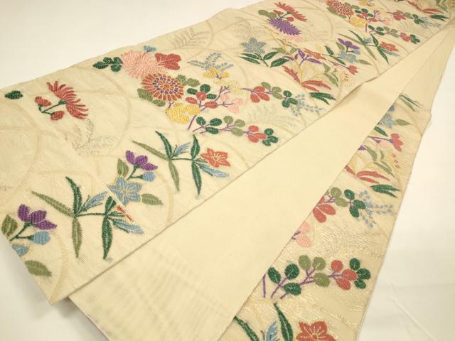 平和屋着物＊夏物 六通柄袋帯 唐織 草花文 金銀糸 正絹 逸品 DAAY8293cm