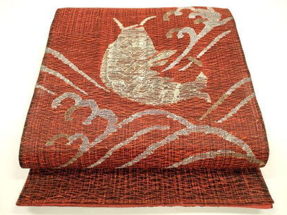平和屋着物＊夏物 太鼓柄袋帯 荒磯 金銀糸 正絹 逸品 DAAY8294cm