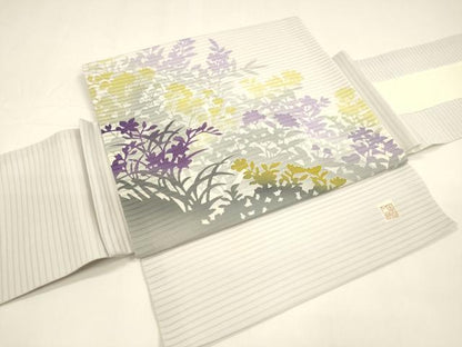 平和屋着物＊夏物 絽塩瀬 つけ帯 作家物 草花文 正絹 逸品 DAAY8296cm