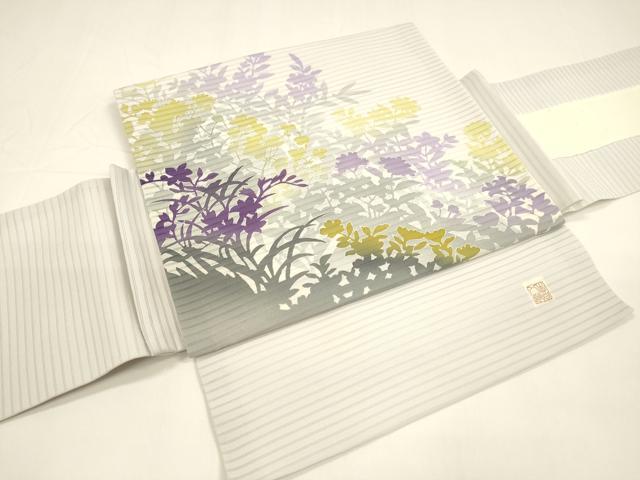 平和屋着物＊夏物 絽塩瀬 つけ帯 作家物 草花文 正絹 逸品 DAAY8296cm