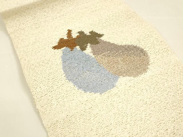 平和屋着物＊夏物 八寸名古屋帯 茄子 成り物 正絹 逸品 DAAY8298cm