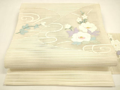 平和屋着物＊夏物 八寸名古屋帯 絽綴れ 流水花文 金糸 正絹 逸品 DAAY8304cm