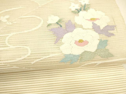平和屋着物＊夏物 八寸名古屋帯 絽綴れ 流水花文 金糸 正絹 逸品 DAAY8304cm