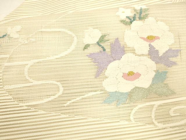 平和屋着物＊夏物 八寸名古屋帯 絽綴れ 流水花文 金糸 正絹 逸品 DAAY8304cm
