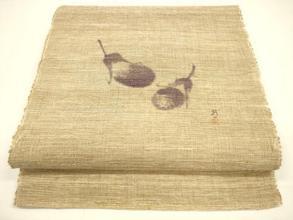 平和屋着物＊夏物 八寸名古屋帯 作家物 茄子 成り物 麻 逸品 DAAY8307cm