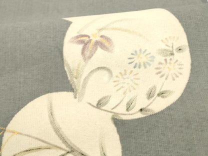 平和屋着物＊夏物 六通柄袋帯 手描き 草花丸文 銀彩 正絹 逸品 DAAY8310cm