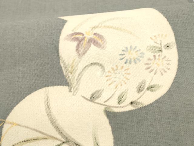 平和屋着物＊夏物 六通柄袋帯 手描き 草花丸文 銀彩 正絹 逸品 DAAY8310cm