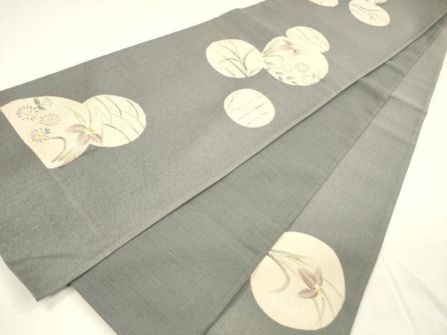 平和屋着物＊夏物 六通柄袋帯 手描き 草花丸文 銀彩 正絹 逸品 DAAY8310cm