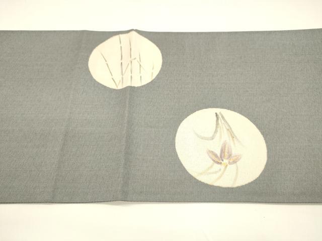平和屋着物＊夏物 六通柄袋帯 手描き 草花丸文 銀彩 正絹 逸品 DAAY8310cm