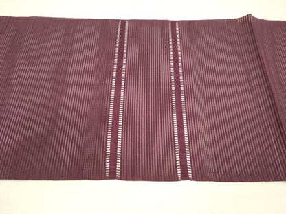 平和屋着物＊夏物 八寸名古屋帯 絽綴れ 横段文 暗紅色 正絹 逸品 DAAY8313cm