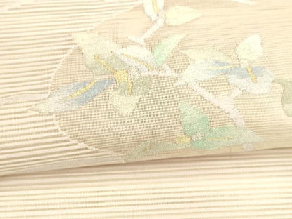 平和屋着物＊夏物 八寸名古屋帯 絽綴れ 枝葉文 金銀糸 正絹 逸品 DAAY8317cm