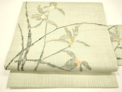 平和屋着物＊夏物 九寸名古屋帯 草葉文 正絹 逸品 DAAY8319cm