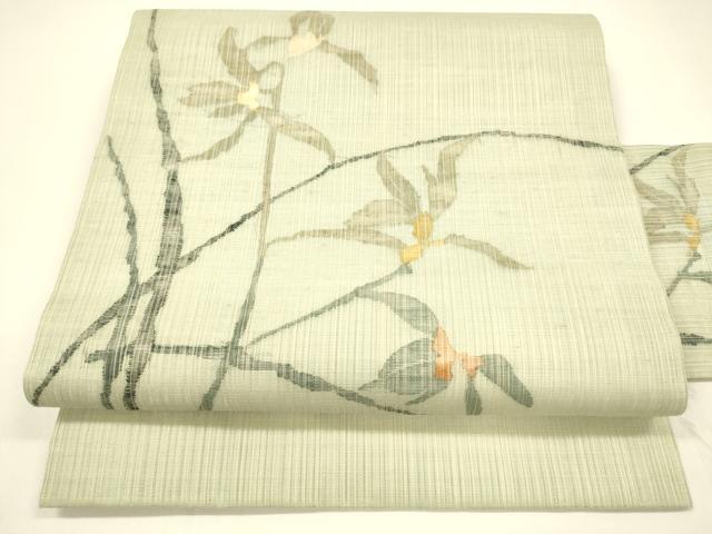 平和屋着物＊夏物 九寸名古屋帯 草葉文 正絹 逸品 DAAY8319cm