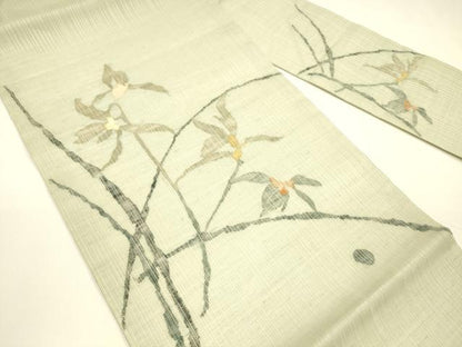 平和屋着物＊夏物 九寸名古屋帯 草葉文 正絹 逸品 DAAY8319cm