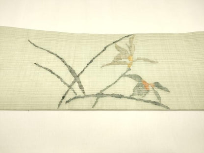 平和屋着物＊夏物 九寸名古屋帯 草葉文 正絹 逸品 DAAY8319cm