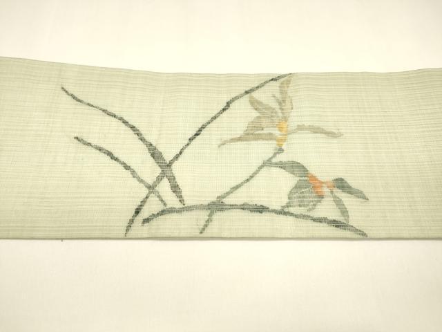 平和屋着物＊夏物 九寸名古屋帯 草葉文 正絹 逸品 DAAY8319cm