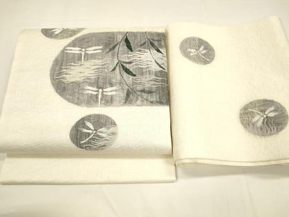 平和屋着物＊夏物 つけ帯 すくい織 蜻蛉 トンボ 草葉文 正絹 逸品 DAAY8322cm