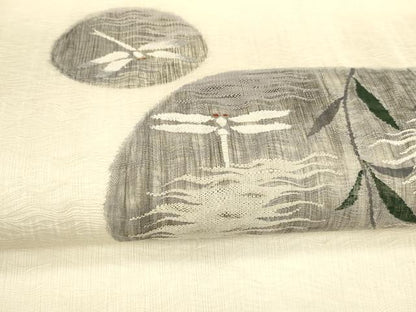 平和屋着物＊夏物 つけ帯 すくい織 蜻蛉 トンボ 草葉文 正絹 逸品 DAAY8322cm