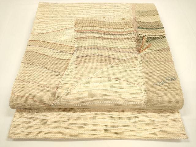平和屋着物＊夏物 八寸名古屋帯 抽象文様 金糸 正絹 逸品 DAAY8327cm